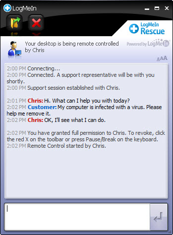 logmein rescue カスタマー アプレットのスクリーンショット